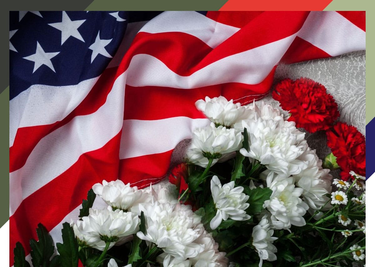 american flag with flowers for memorial day