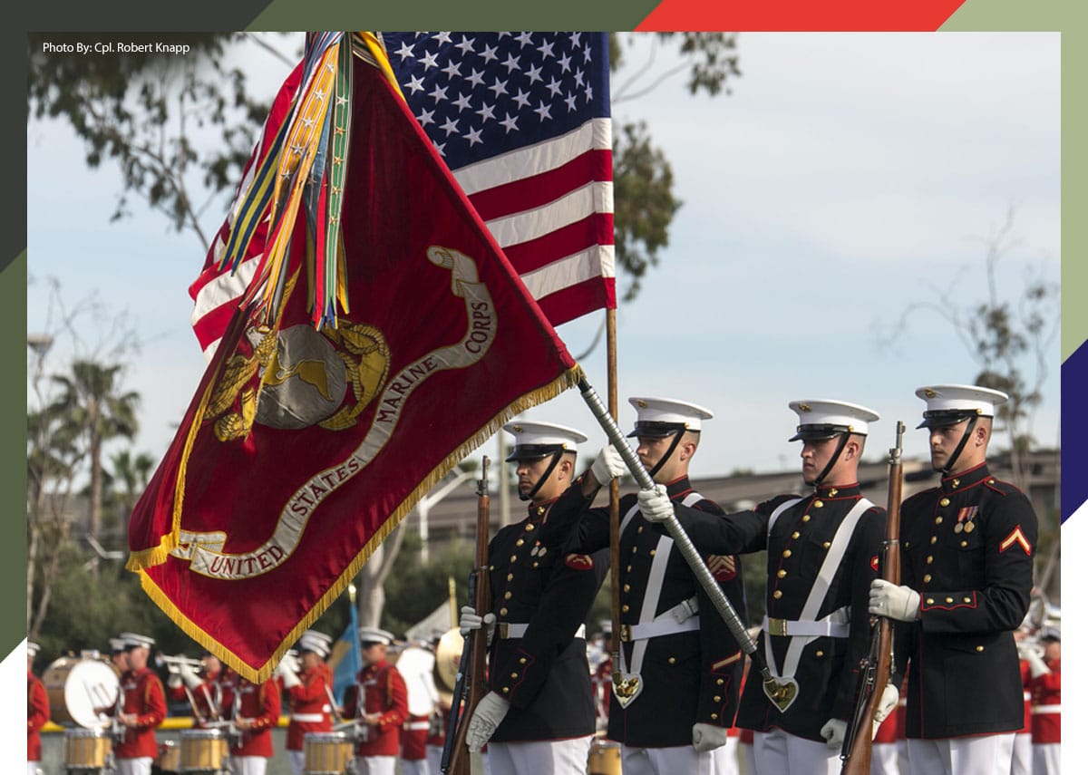 US Marines holding flag
