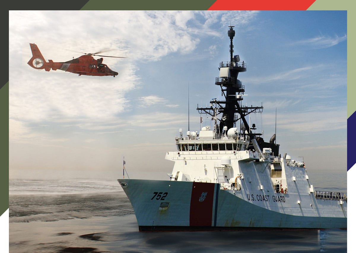 US Coast Guard ship and helicopter