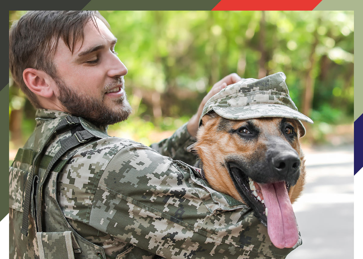 military member with dog